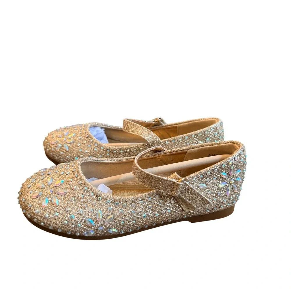 Dream Pairs Kids Gold Glitter Rhinestone Mary Jane Dress Shoe Size 8 Flower Girl
